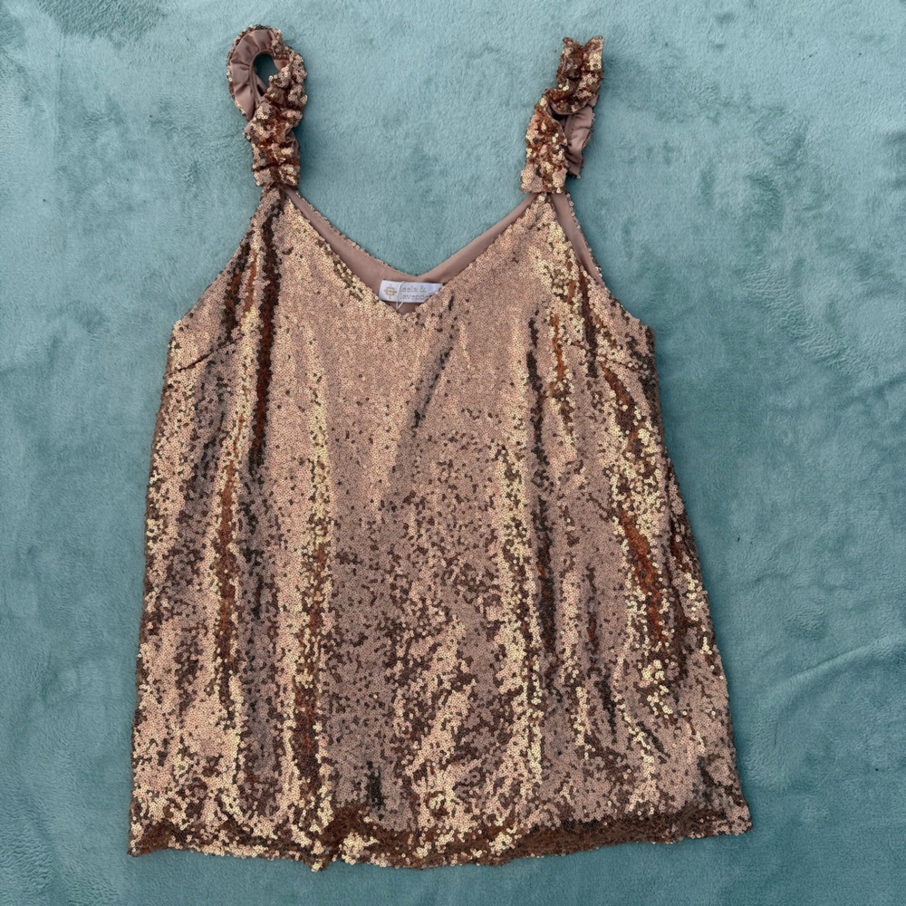 Leela & Lavender sequin V-neck ruffle strap tank top
